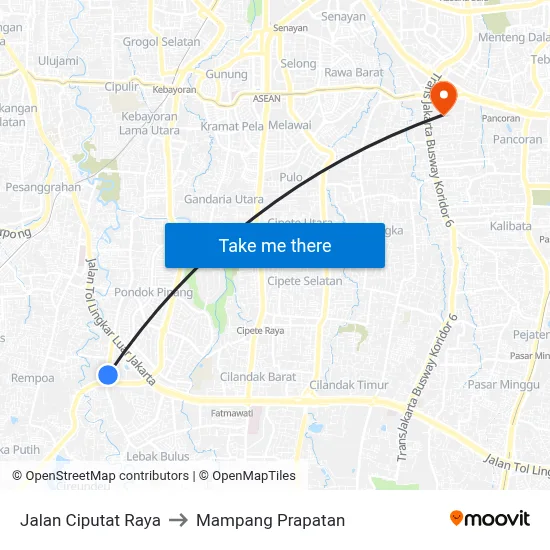 Jalan Ciputat Raya to Mampang Prapatan map