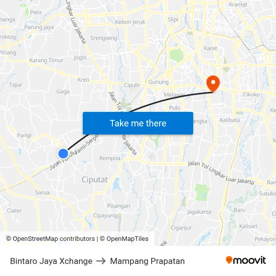 Bintaro Jaya Xchange to Mampang Prapatan map