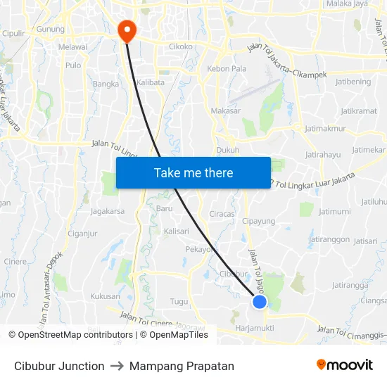 Cibubur Junction to Mampang Prapatan map