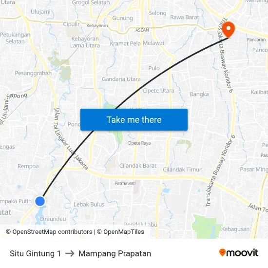 Situ Gintung 1 to Mampang Prapatan map