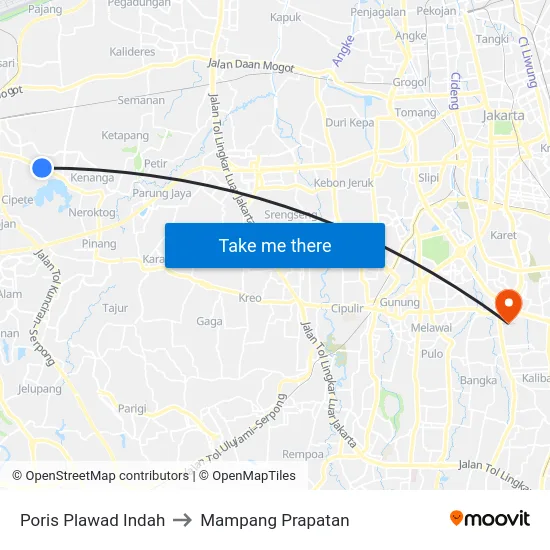 Poris Plawad Indah to Mampang Prapatan map
