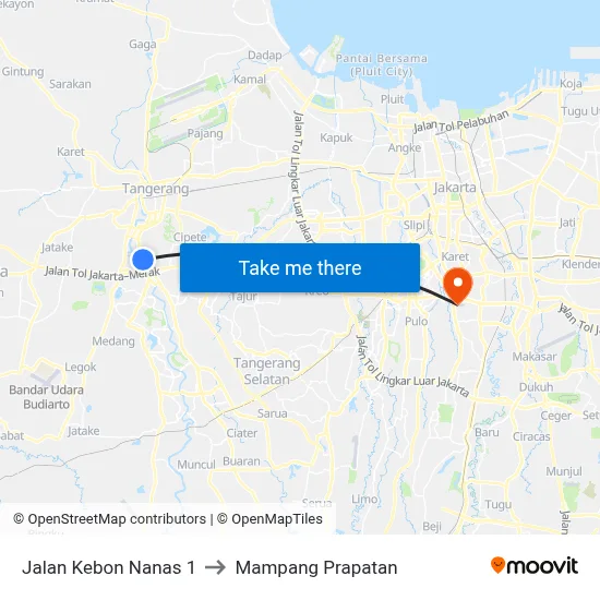 Jalan Kebon Nanas 1 to Mampang Prapatan map