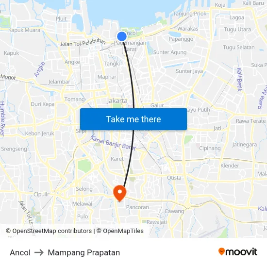 Ancol to Mampang Prapatan map