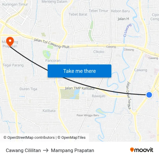 Cawang Cililitan to Mampang Prapatan map