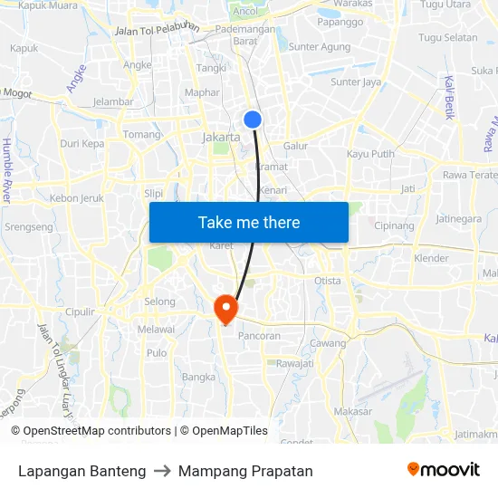 Lapangan Banteng to Mampang Prapatan map