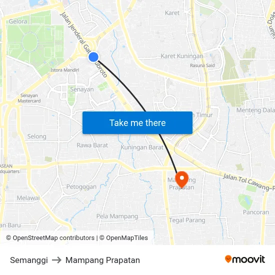 Semanggi to Mampang Prapatan map