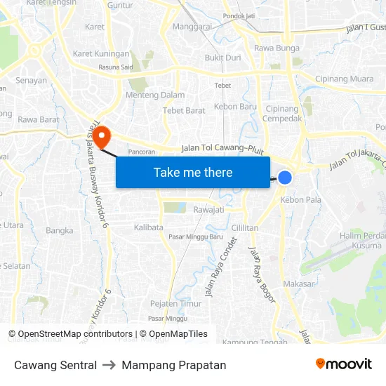 Cawang Sentral to Mampang Prapatan map