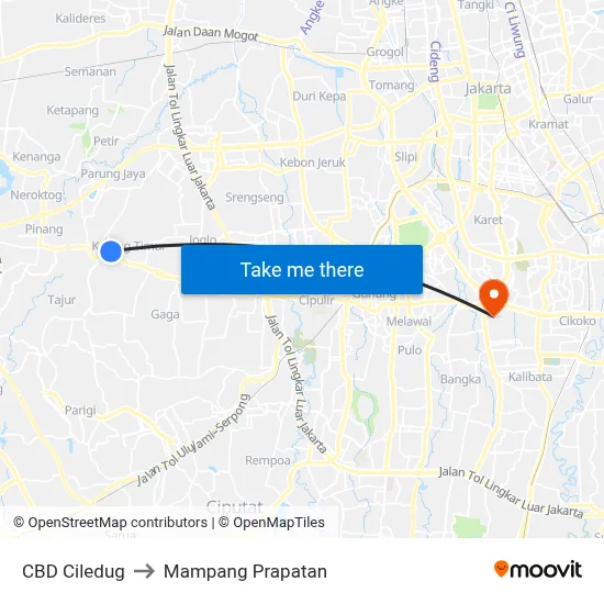 CBD Ciledug to Mampang Prapatan map