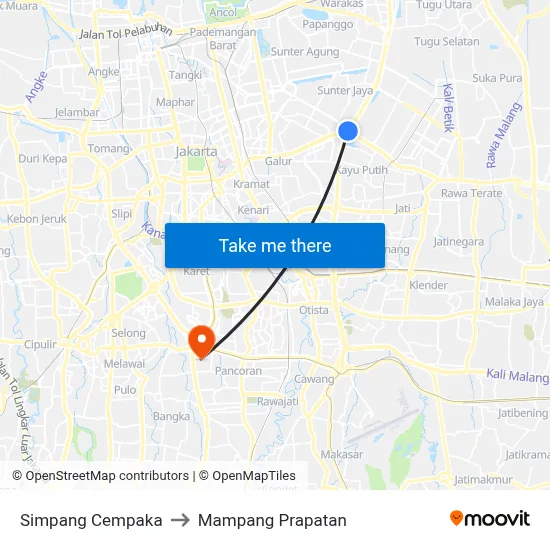 Simpang Cempaka to Mampang Prapatan map
