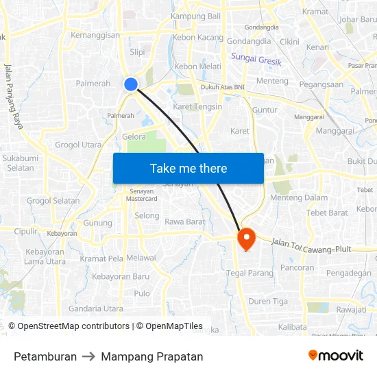 Petamburan to Mampang Prapatan map