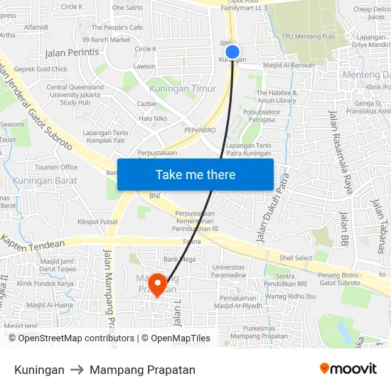 Kuningan to Mampang Prapatan map