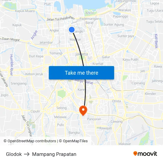 Glodok to Mampang Prapatan map