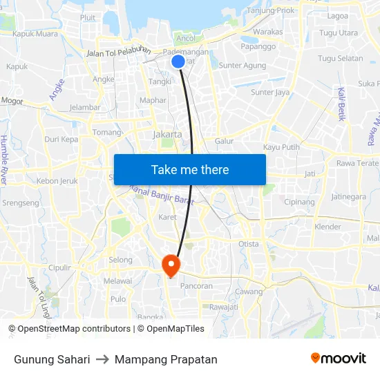 Gunung Sahari to Mampang Prapatan map