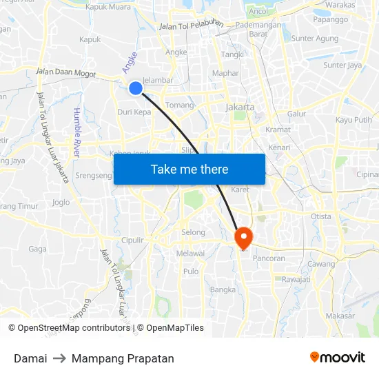 Damai to Mampang Prapatan map