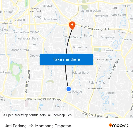 Jati Padang to Mampang Prapatan map