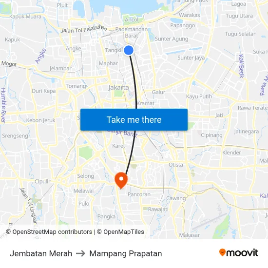 Jembatan Merah to Mampang Prapatan map