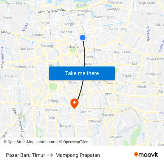 Pasar Baru Timur to Mampang Prapatan map