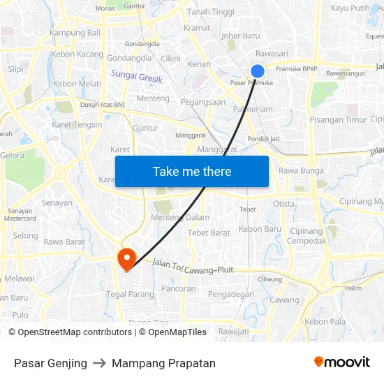 Pasar Genjing to Mampang Prapatan map