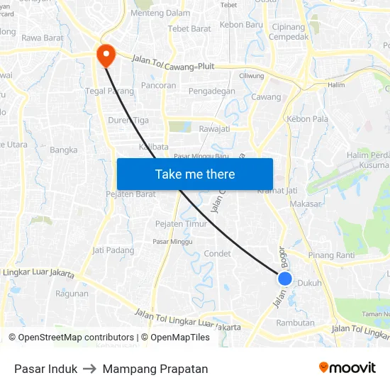 Pasar Induk to Mampang Prapatan map