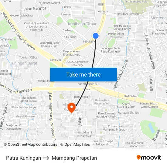 Patra Kuningan to Mampang Prapatan map