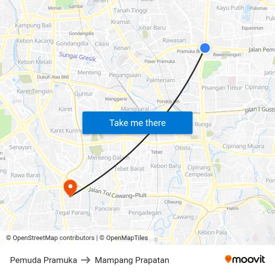 Pemuda Pramuka to Mampang Prapatan map