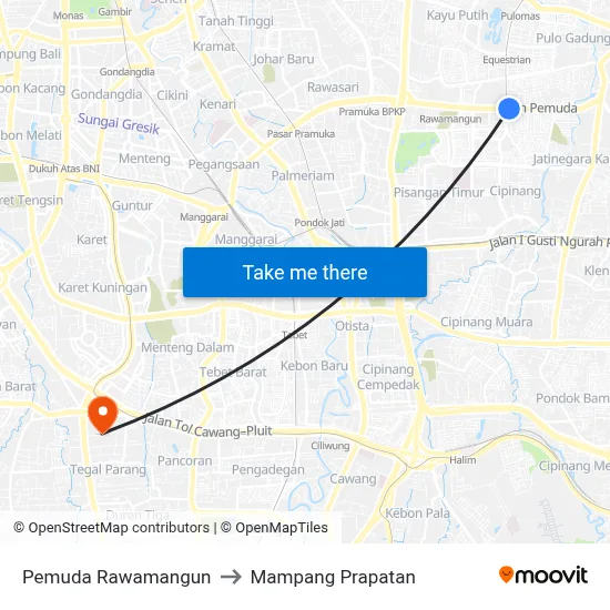 Pemuda Rawamangun to Mampang Prapatan map