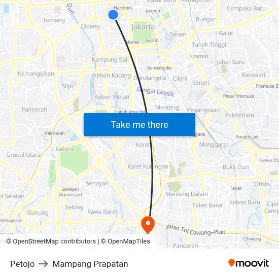 Petojo to Mampang Prapatan map