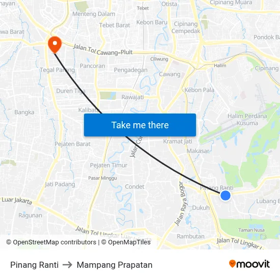 Pinang Ranti to Mampang Prapatan map