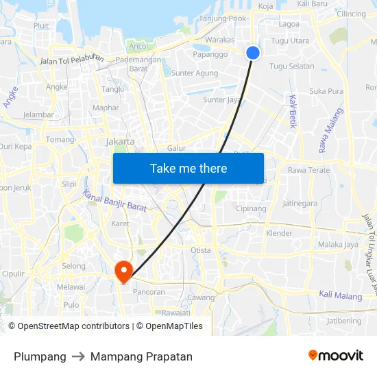 Plumpang to Mampang Prapatan map
