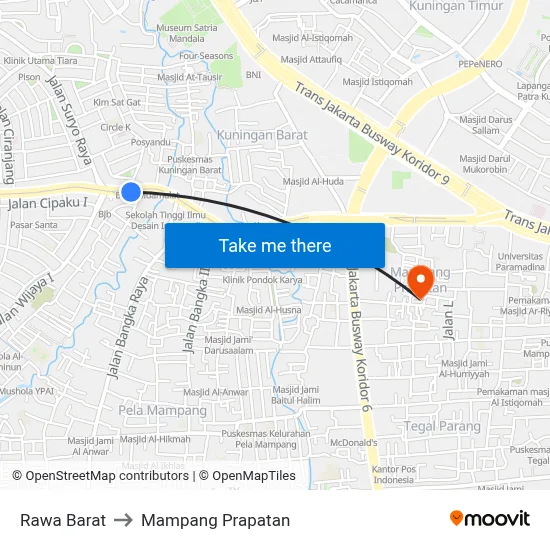 Rawa Barat to Mampang Prapatan map