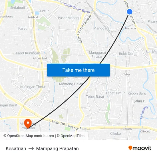 Kesatrian to Mampang Prapatan map
