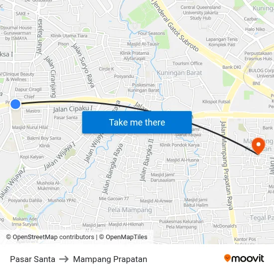 Pasar Santa to Mampang Prapatan map