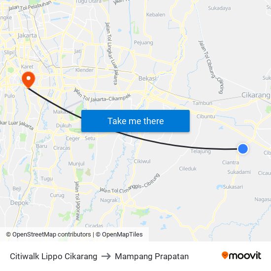 Citiwalk Lippo Cikarang to Mampang Prapatan map