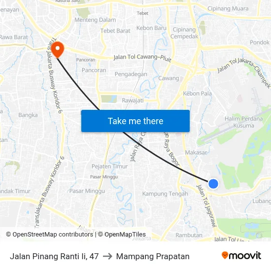 Jalan Pinang Ranti Ii, 47 to Mampang Prapatan map