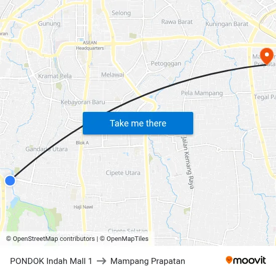 PONDOK Indah Mall 1 to Mampang Prapatan map