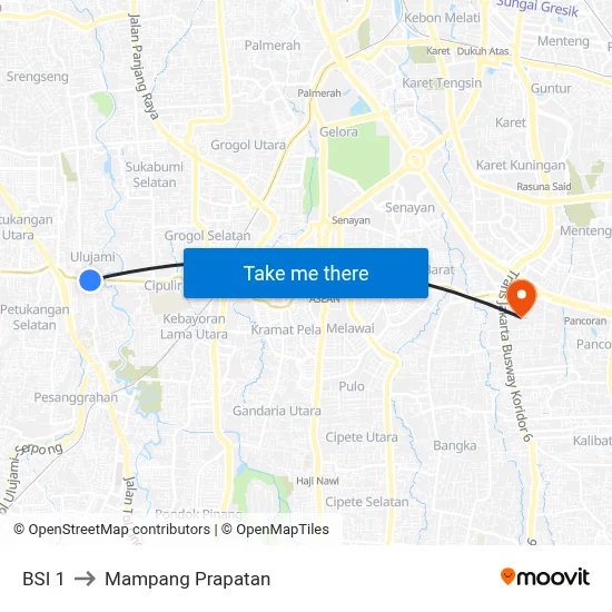 BSI 1 to Mampang Prapatan map