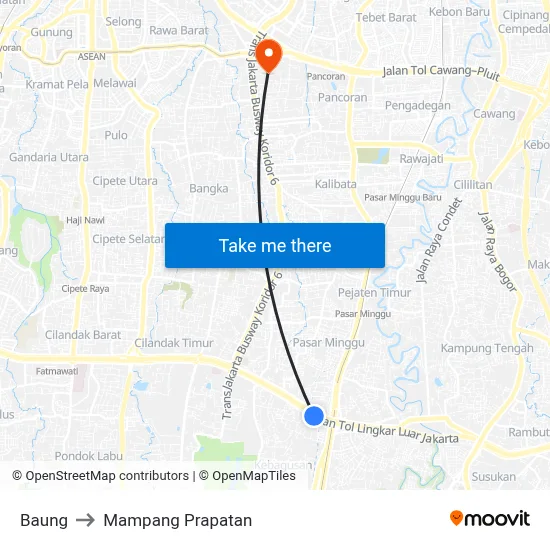 Baung to Mampang Prapatan map