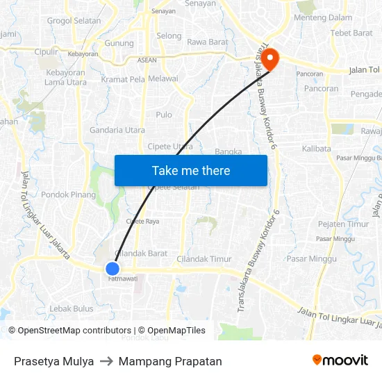 Prasetya Mulya to Mampang Prapatan map