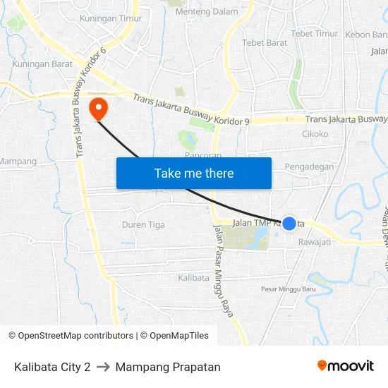 Kalibata City 2 to Mampang Prapatan map