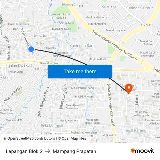 Lapangan Blok S to Mampang Prapatan map