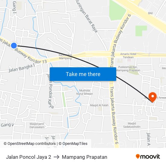 Jalan Poncol Jaya 2 to Mampang Prapatan map