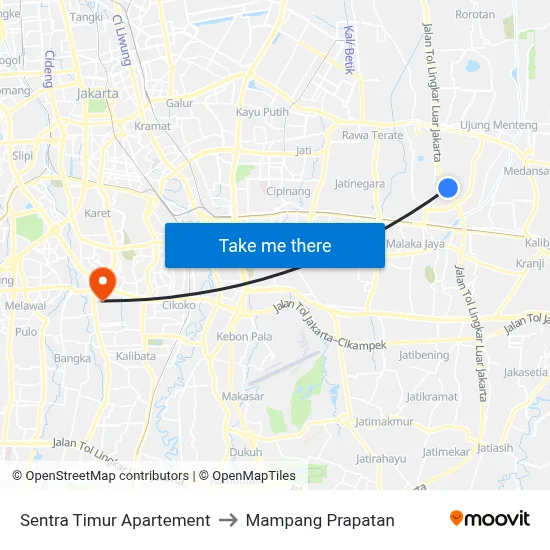 Sentra Timur Apartement to Mampang Prapatan map
