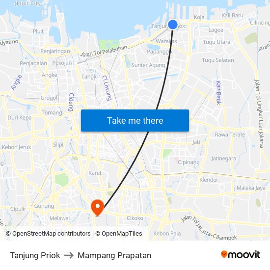 Tanjung Priok to Mampang Prapatan map