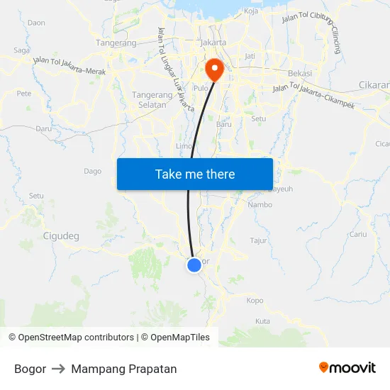 Bogor to Mampang Prapatan map