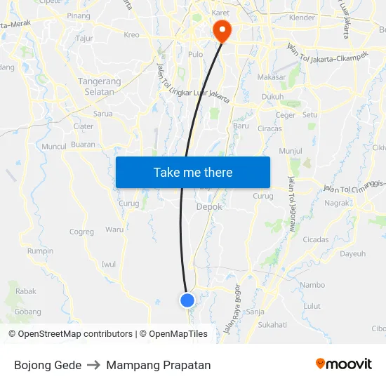Bojong Gede to Mampang Prapatan map