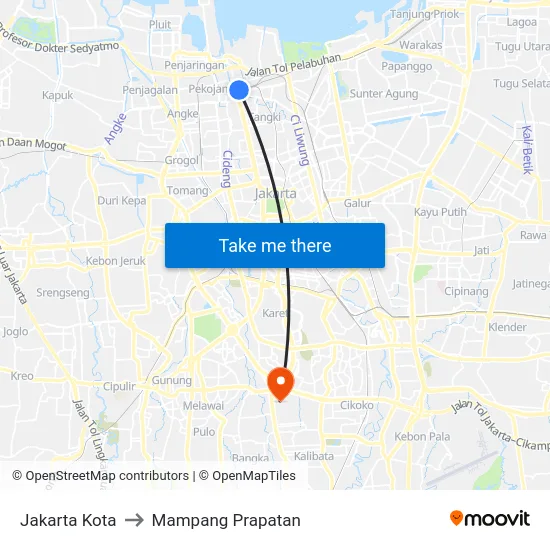 Jakarta Kota to Mampang Prapatan map