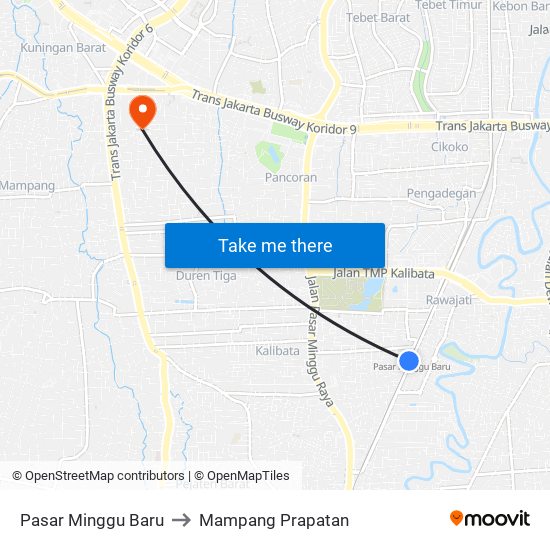 Pasar Minggu Baru to Mampang Prapatan map