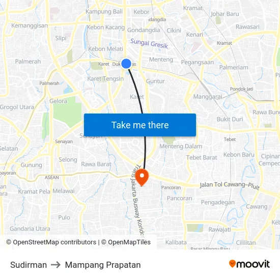 Sudirman to Mampang Prapatan map