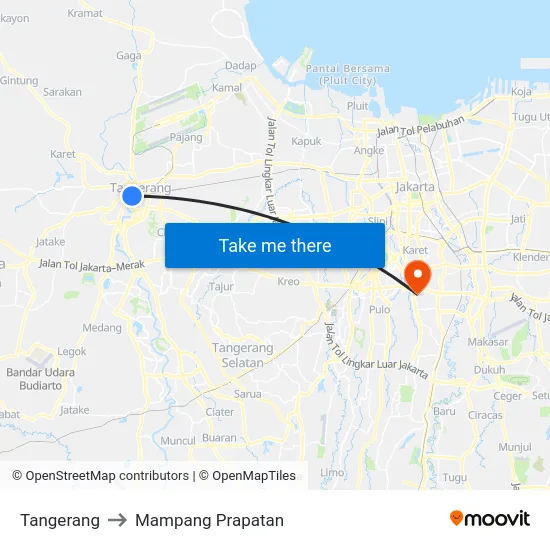 Tangerang to Mampang Prapatan map