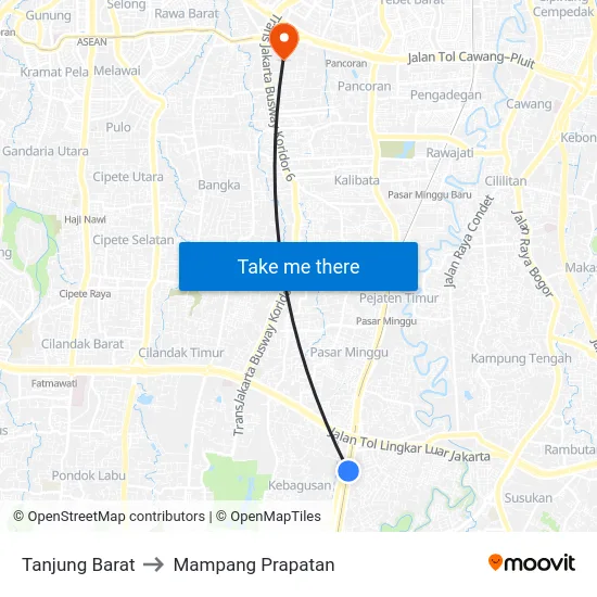 Tanjung Barat to Mampang Prapatan map
